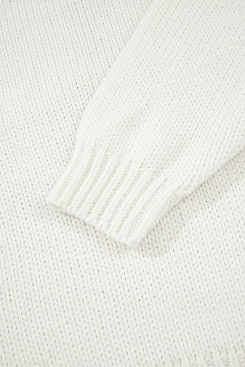 Hazel Blues® |  White Embroidered Bow Boots Graphic Drop Shoulder Sweater