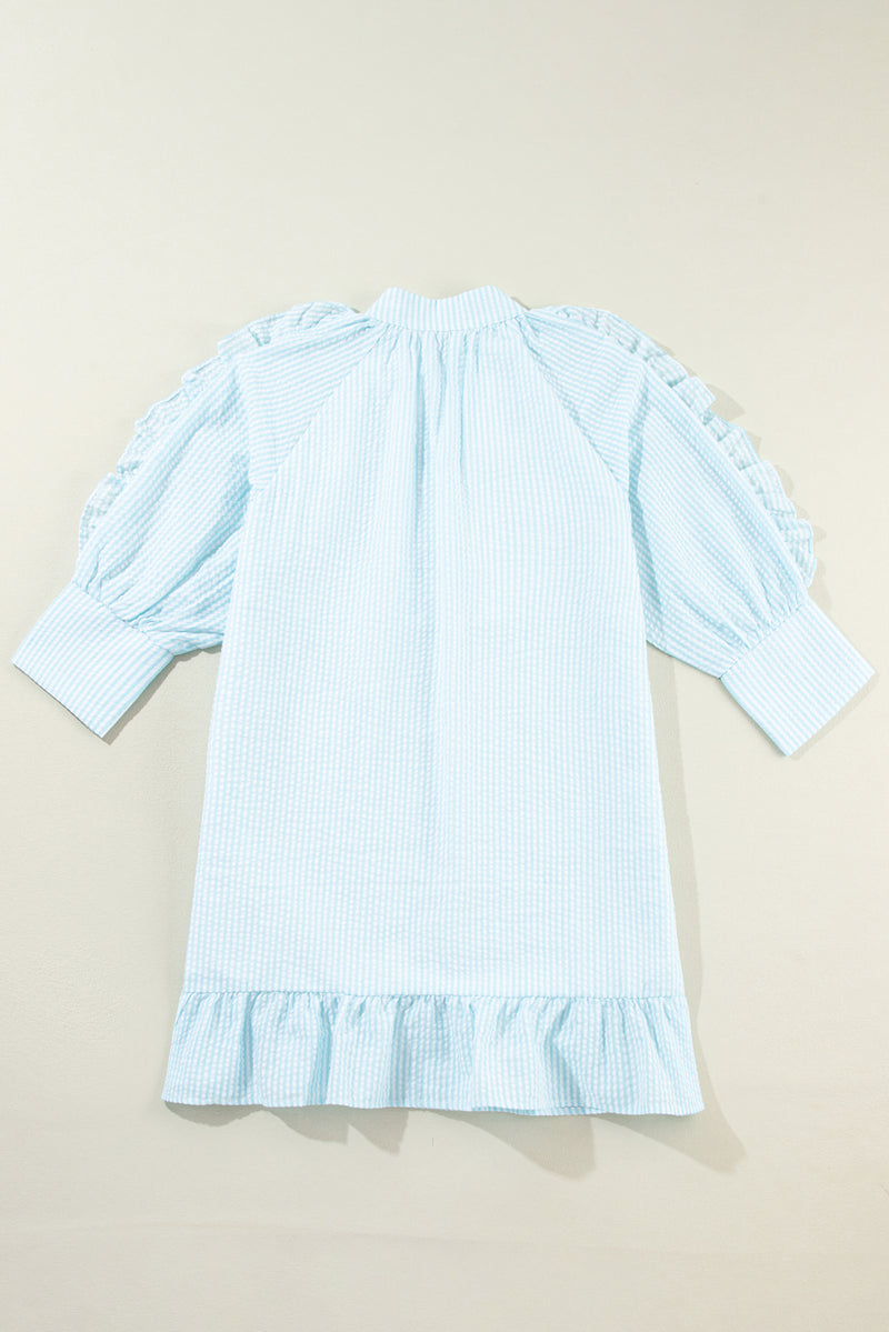 Hazel Blues® |  Ruffled Striped Notched Mini Dress
