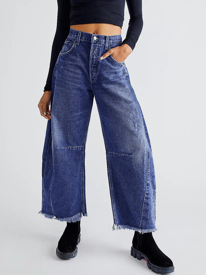 Hazel Blues® |  Raw Hem Wide Leg Jeans with Pockets