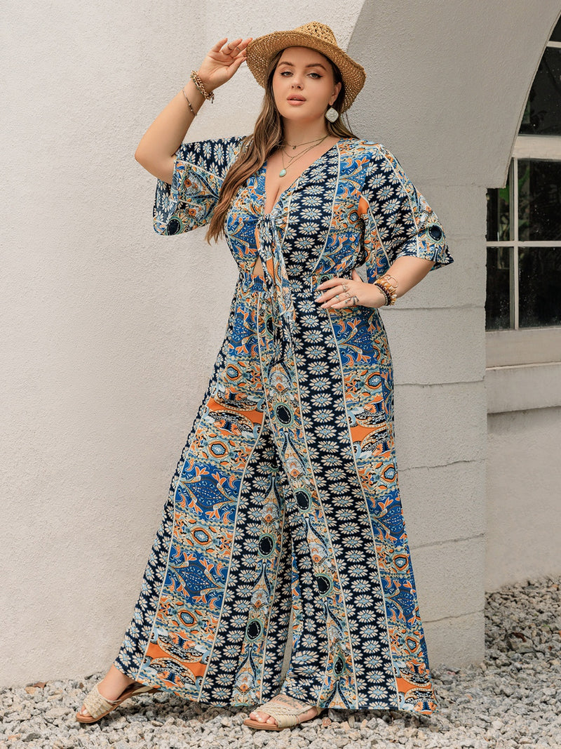 Hazel Blues® | Printed Half Sleeve Wide Leg Jumpsuit