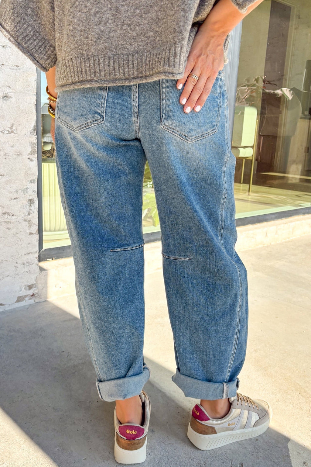 Eloise Paige Blue Medium Wash Cuffed Barrel Jeans
