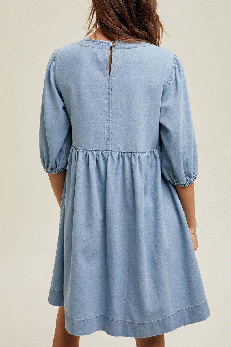 Hazel Blues® |  Square Neck Half Sleeve Denim Dress