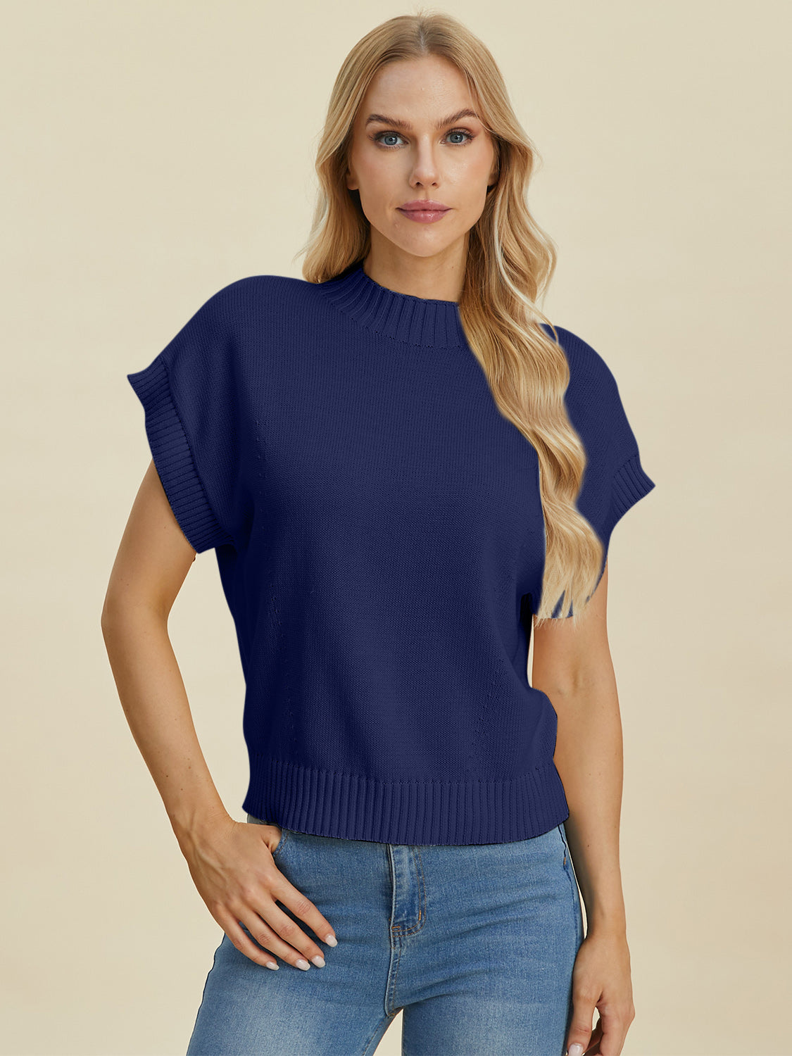 Hazel Blues® |  Double Take Mock Neck Short Sleeve Sweater