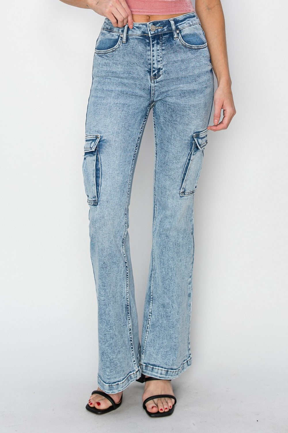 Hazel Blues® |  RISEN High Rise Cargo Flare Jeans