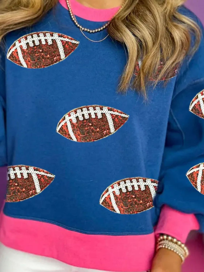 Hazel Blues® |  Contrast Football Long Sleeve Sweatshirt