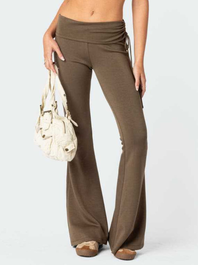 Drawstring Ruched Flare Pants