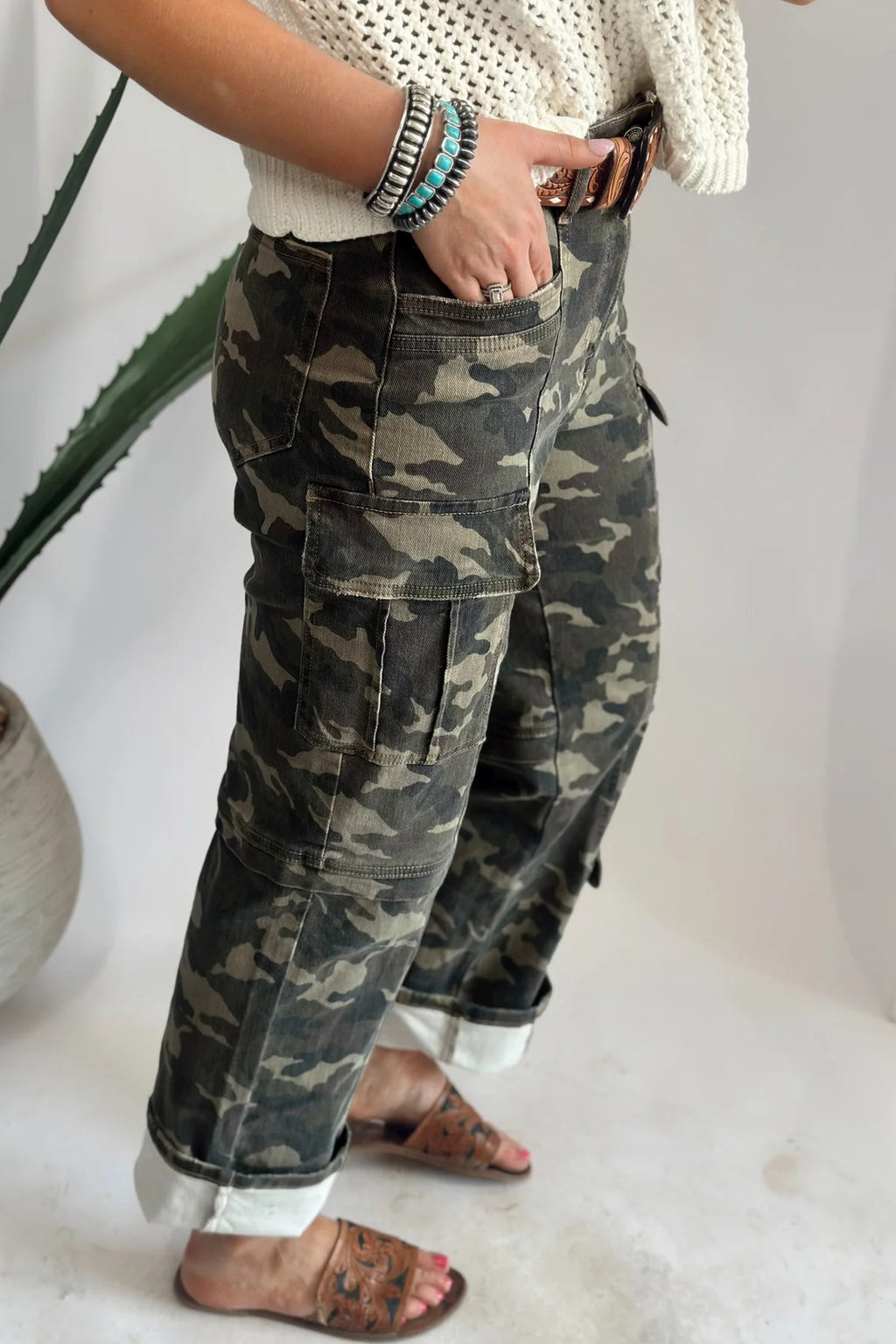 Hazel Blues® |  Backroad Babe Pants | Camo Denim Pants