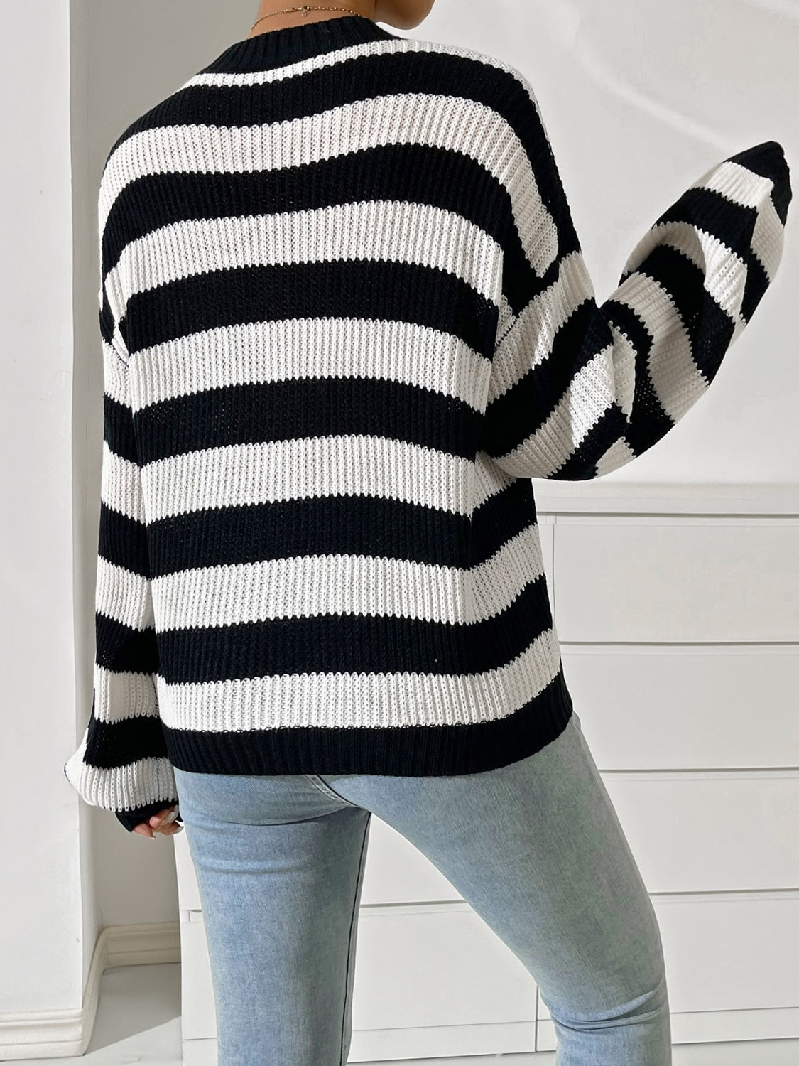 Hazel Blues® |  Honey Striped Round Neck Long Sleeve Sweater