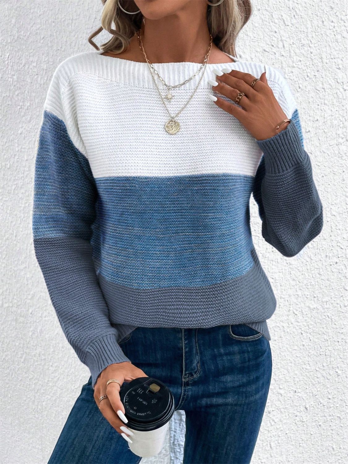 Hazel Blues® |  Color Block Drop Shoulder Long Sleeve Sweater