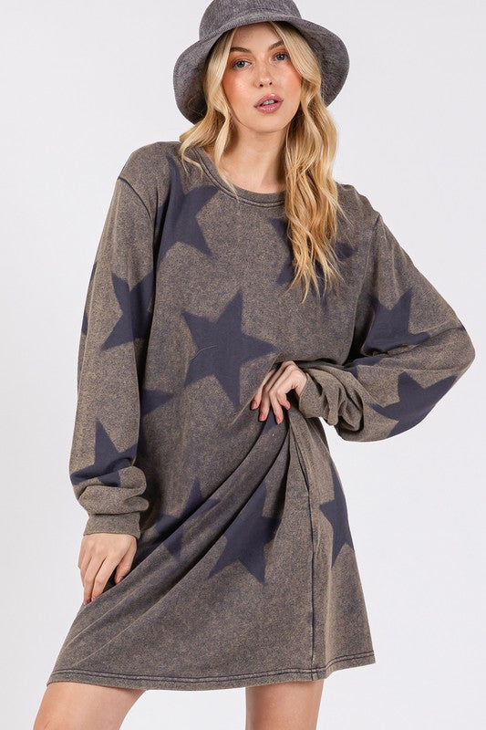 Hazel Blues® |  SAGE + FIG Washed Star Print Round Neck Dress