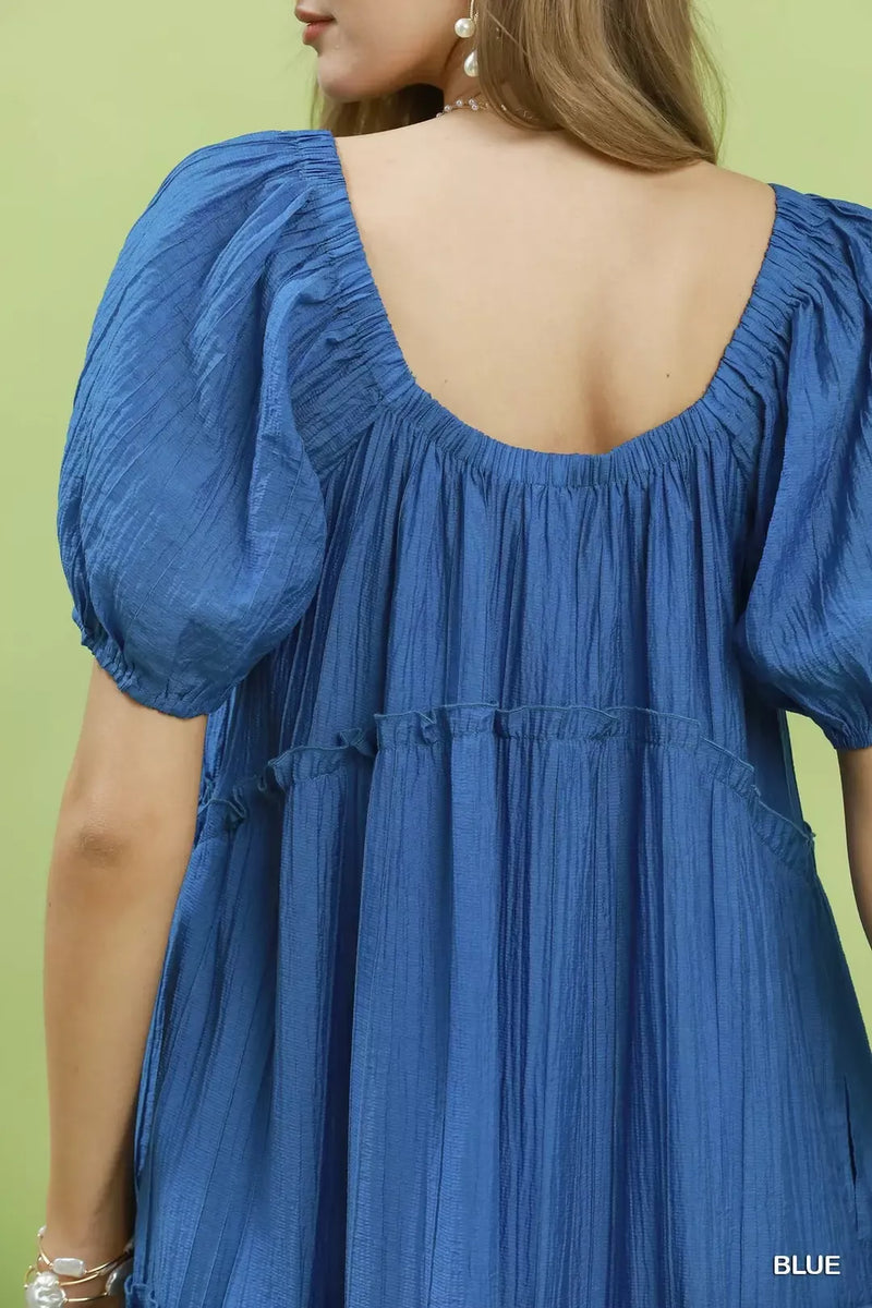 textured tiered midi dress Umgee Textured Tiered Midi Dress BLUE / S
