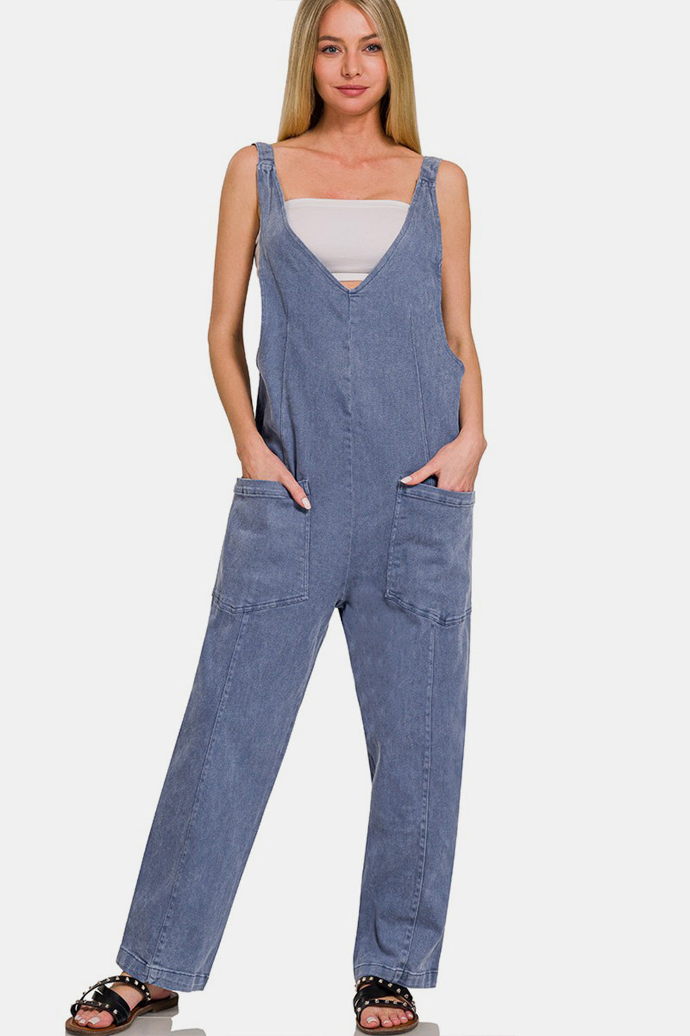 Hazel Blues® |  Zenana Pocketed Wide Strap Jumpsuit