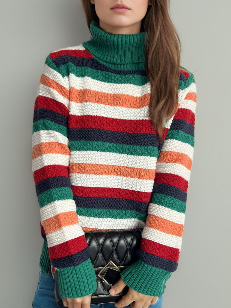 Hazel Blues® |  Contrast Stripes Turtleneck Long Sleeve Sweater