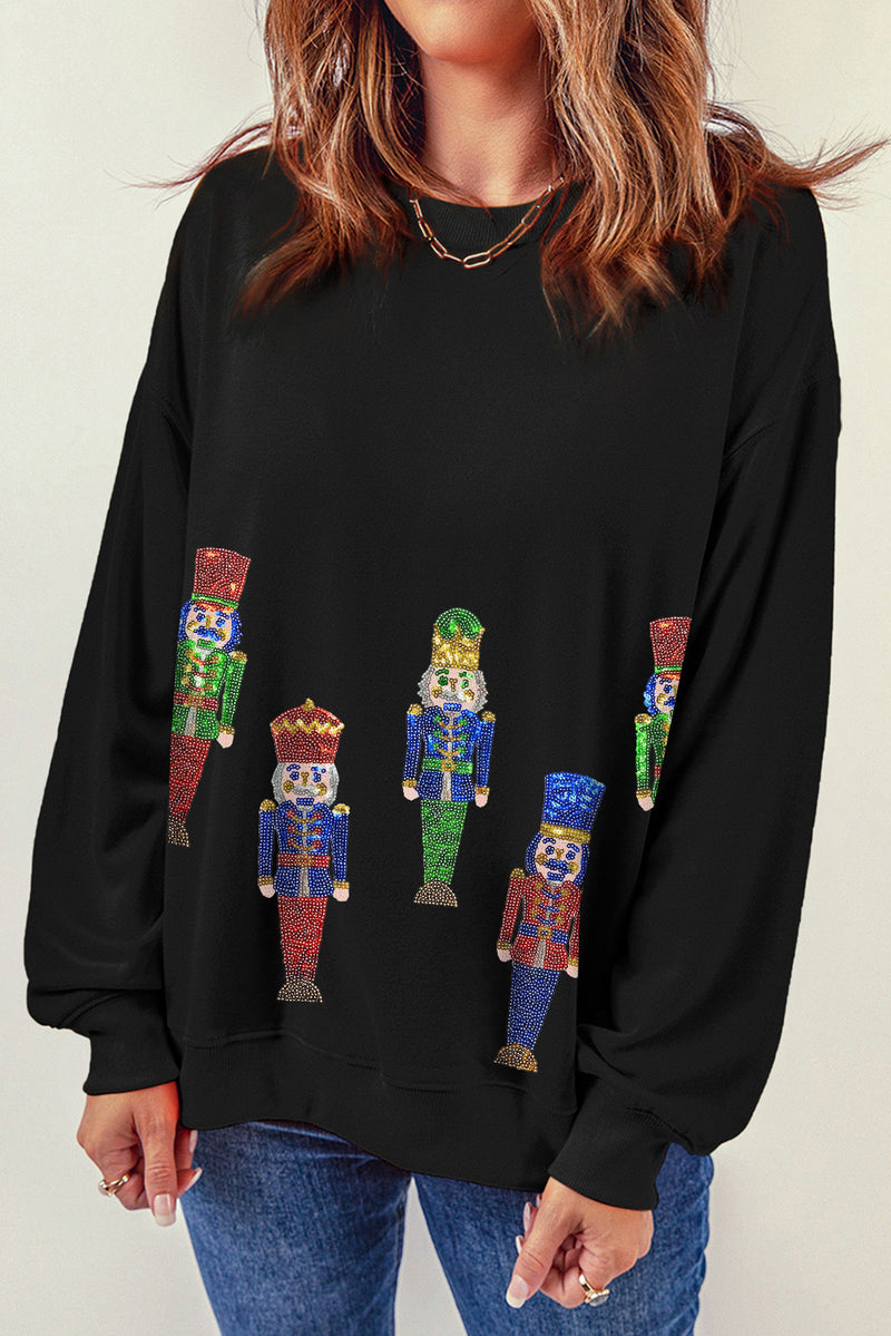 Hazel Blues® |  Black Sequined Nutcracker Doll Graphic Sweatshirt