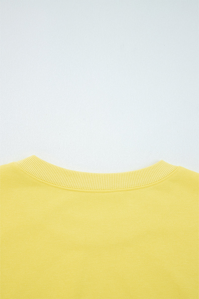 Hazel Blues® |  Yellow Cream Drop Shoulder Puff Sleeve Crop Pullover Drawstring Wide Leg Pants Set