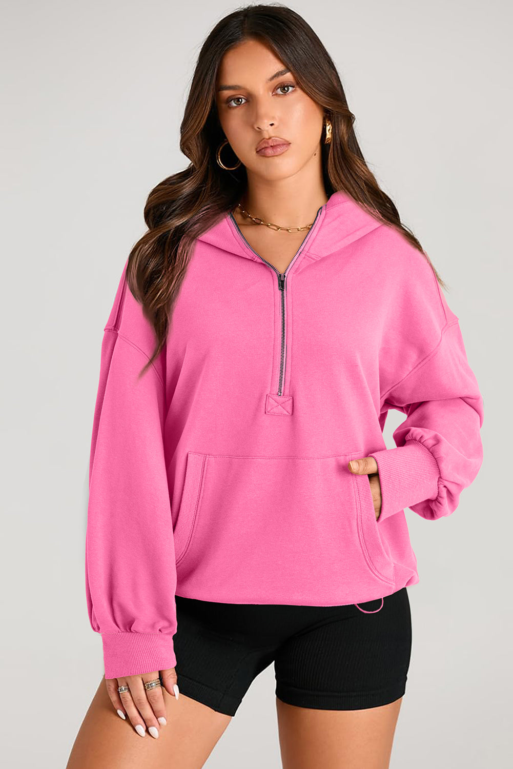 Hazel Blues® |  Pocketed Half Zip Long Sleeve Hoodie