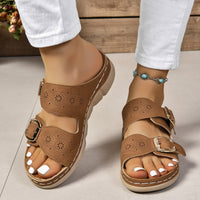 Hazel Blues® |  PU Leather Open Toe Buckle Sandals