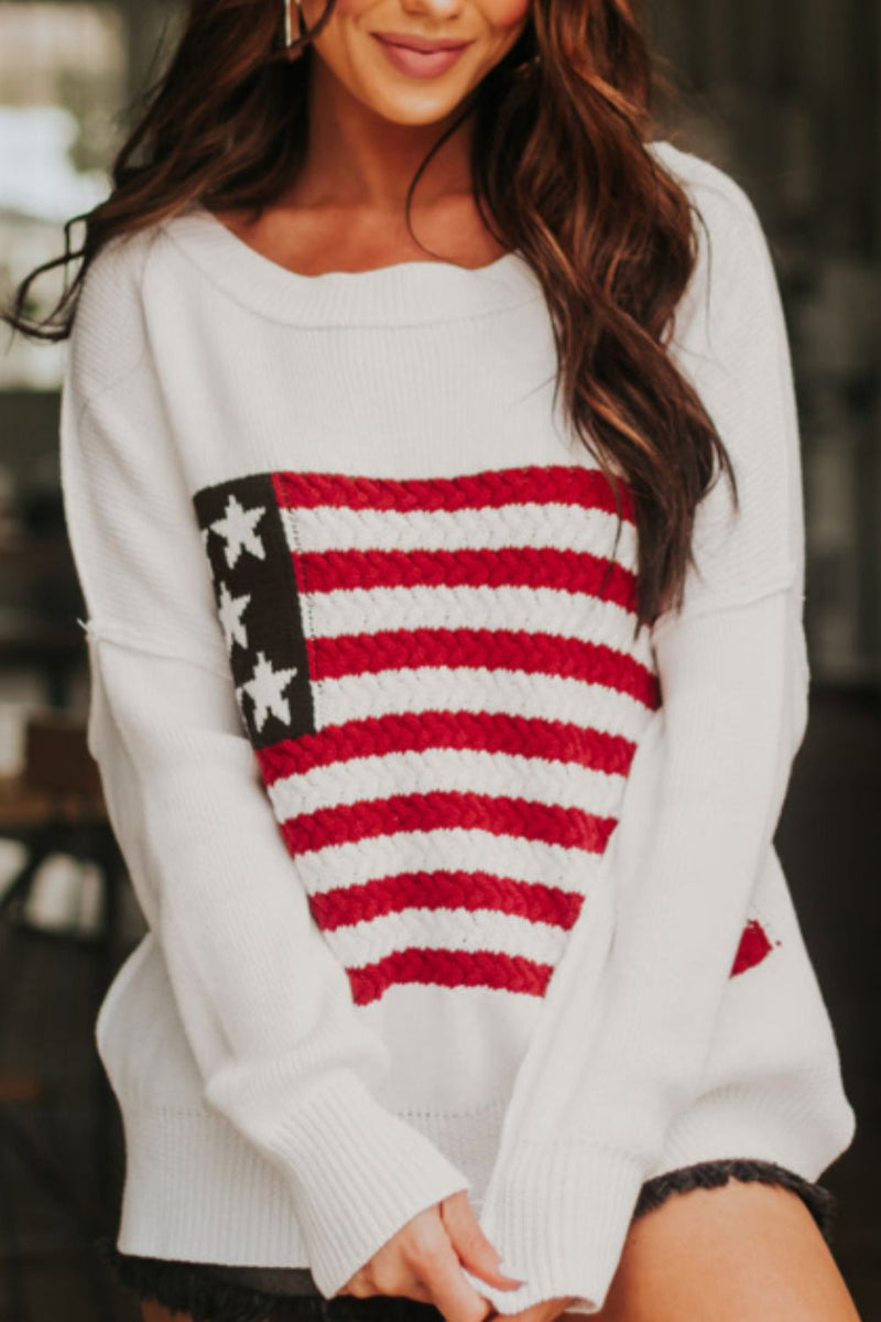 Hazel Blues® |  US Flag Side Slit Drop Shoulder Sweater