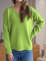 Hazel Blues® |  V-Neck Dropped Shoulder Long Sleeve Sweater