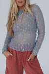 Hazel Blues® |  Ashleigh Blue Sheer Floral Lace Long Sleeve Slim Fit Top
