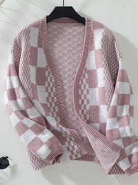 Hazel Blues® |  Double Take Checkered Open Front Dropped Shoulder Cardigan