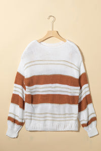 Hazel Blues® |  Striped Round Neck Dropped Shoulder Sweater