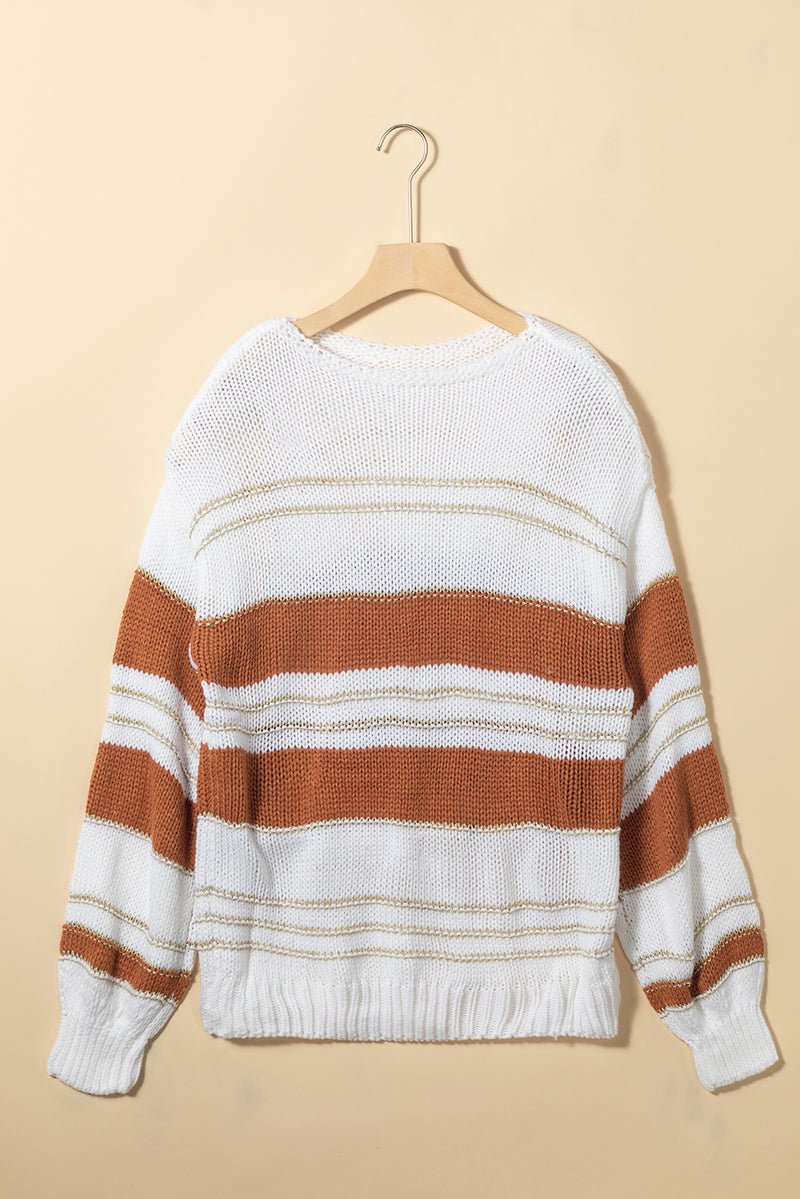 Hazel Blues® |  Striped Round Neck Dropped Shoulder Sweater