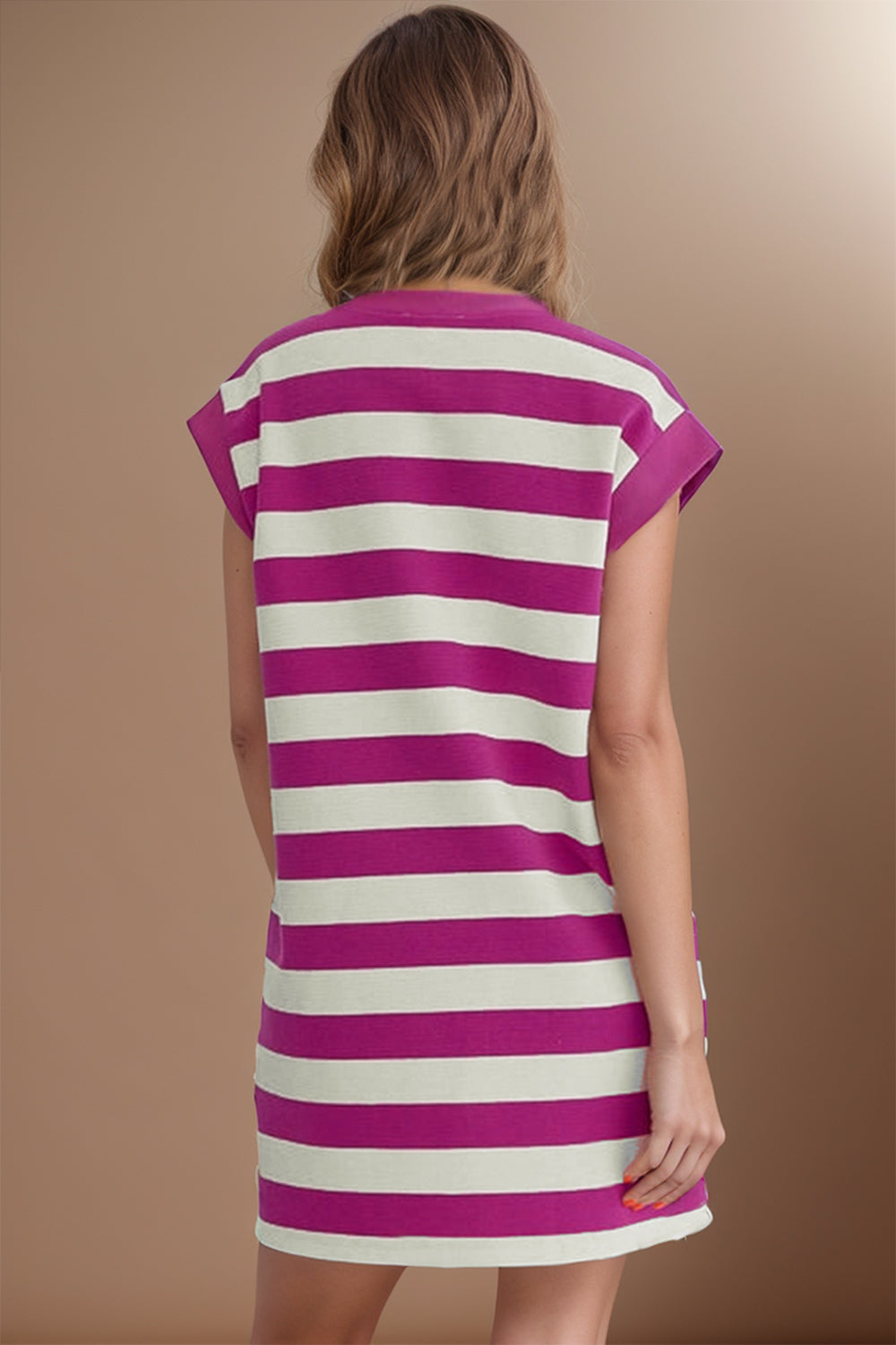 Hazel Blues® |  Striped Round Neck Cap Sleeve Dress