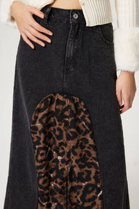 Hazel Blues® |  Slit Leopard Midi Denim Skirt