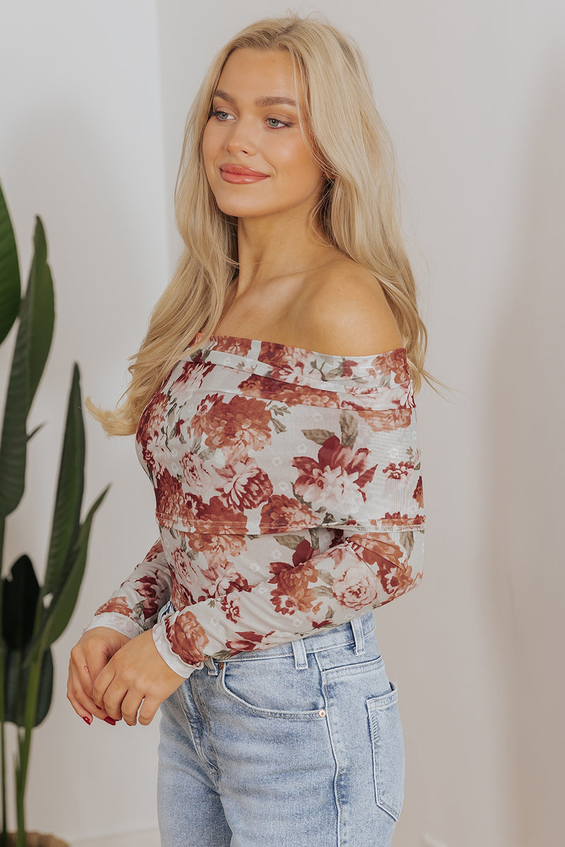 Hazel Blues® |  Pink Floral Printed Long Sleeve Sheath Bodysuit