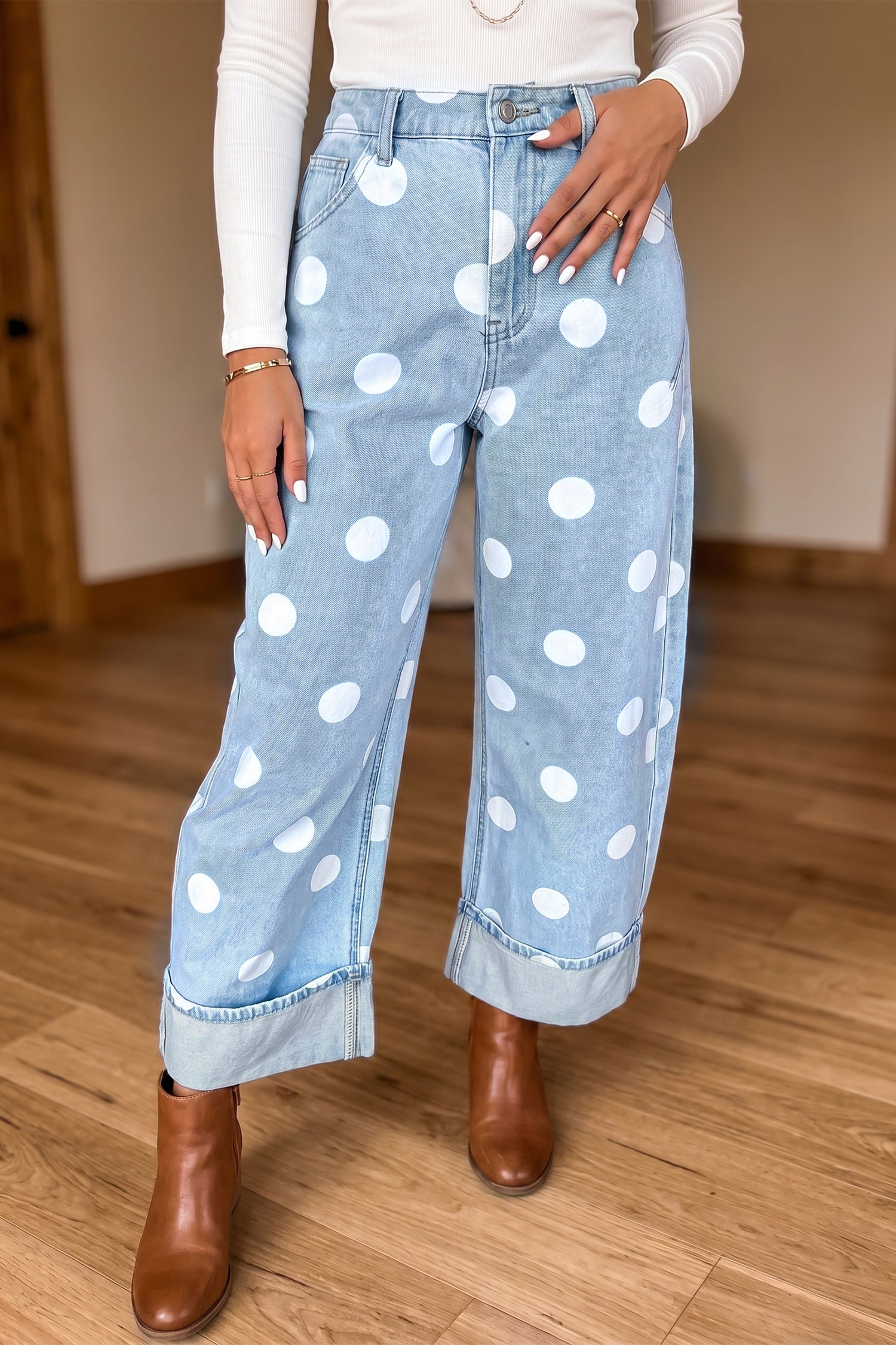 Polka-Dot Ankle-Length Metal Button Casual Jeans – Hazel Blues®