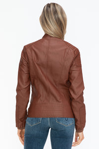 Hazel Blues® |  Snobbish Faux Leather Biker Jacket with Side Zip Pockets