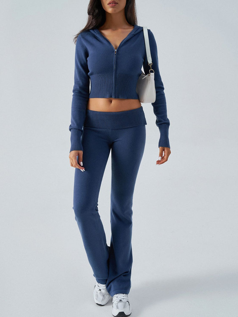 Hazel Blues® |  Devine Zip Up Long Sleeve Hooded Top and Pants Sweater Set