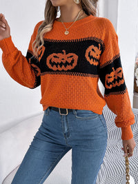 Hazel Blues® |  Pumpkin Round Neck Long Sleeve Sweater