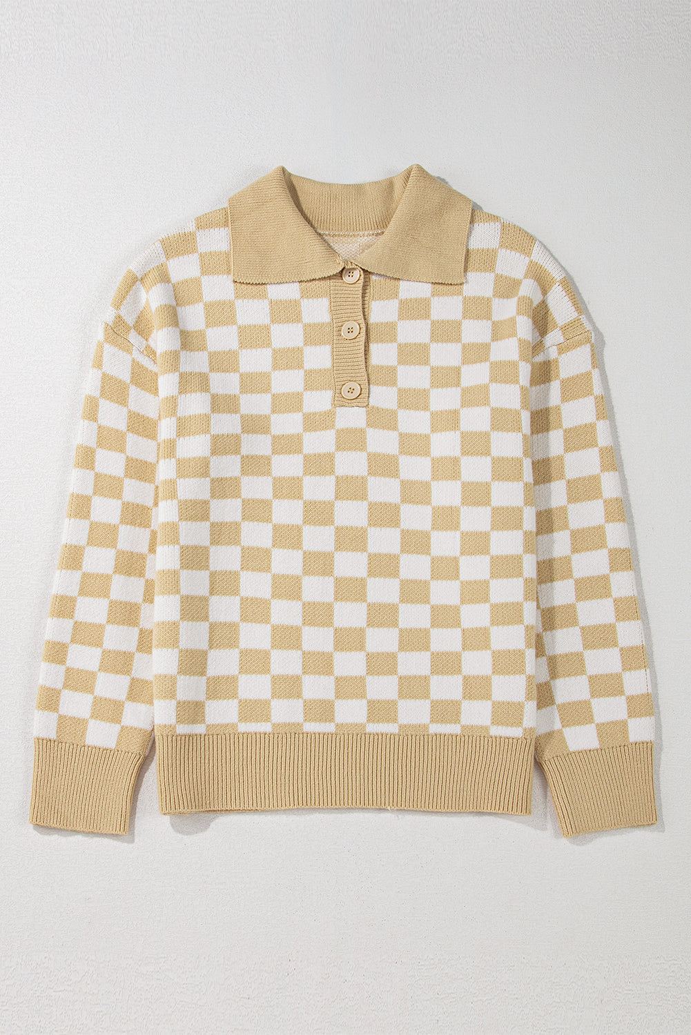 Hazel Blues® |  Checkered Collared Neck Long Sleeve Sweater