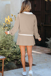 Hazel Blues® |  Parchment Raw Edge Detail Colorblock Patchwork Cropped Pullover Drawstring Skirt Set