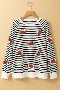 Hazel Blues® |  Sequin Football Striped Long Sleeve Sweatshirt