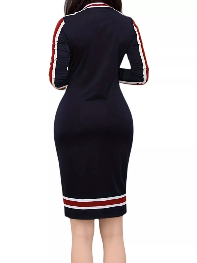 knee length dresses for ladies Final Sale Plus Size Striped BodyCon Dress in Multi Color Stripe Print main image 1