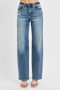 Hazel Blues® | RISEN Distressed Wide Leg Jeans