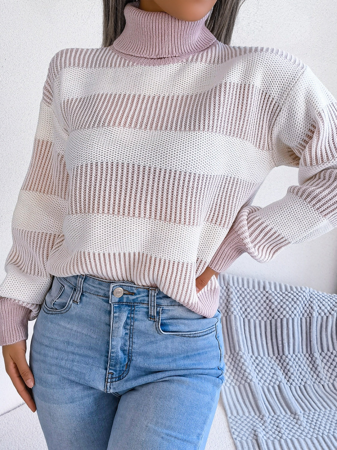 Hazel Blues® |  Striped Turtleneck Long Sleeve Sweater