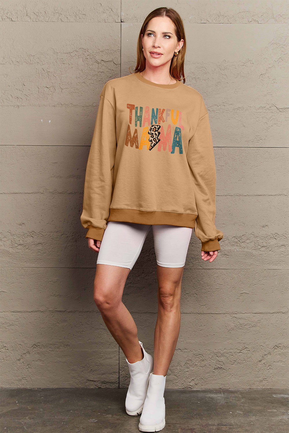 Hazel Blues® |  Letter Graphic Long Sleeve Sweatshirt