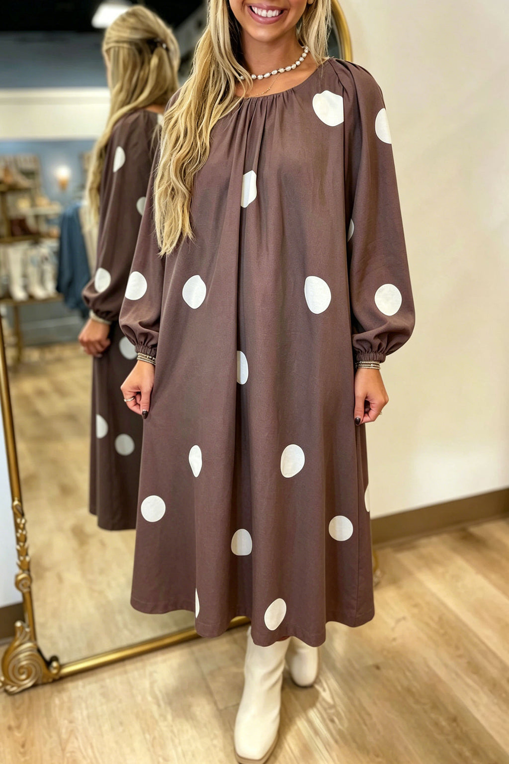 Maisie Grace Polka Dot Bow-Back Midi Dress