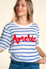Hazel Blues® |  Haptics Letter Embroidery Striped Knit Top