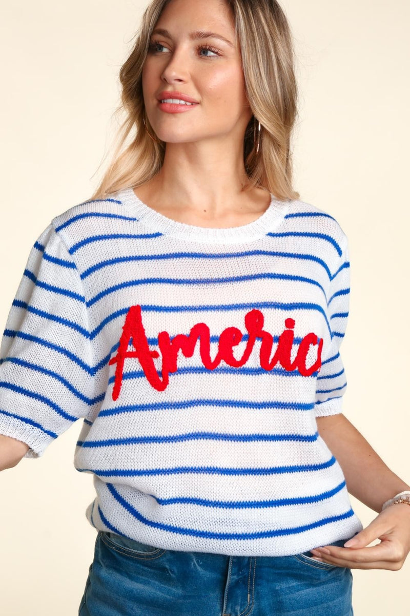 Hazel Blues® |  Haptics Letter Embroidery Striped Knit Top