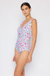 Hazel Blues® | Float On Ruffle Faux Wrap One-Piece in Roses Off-White: Adult