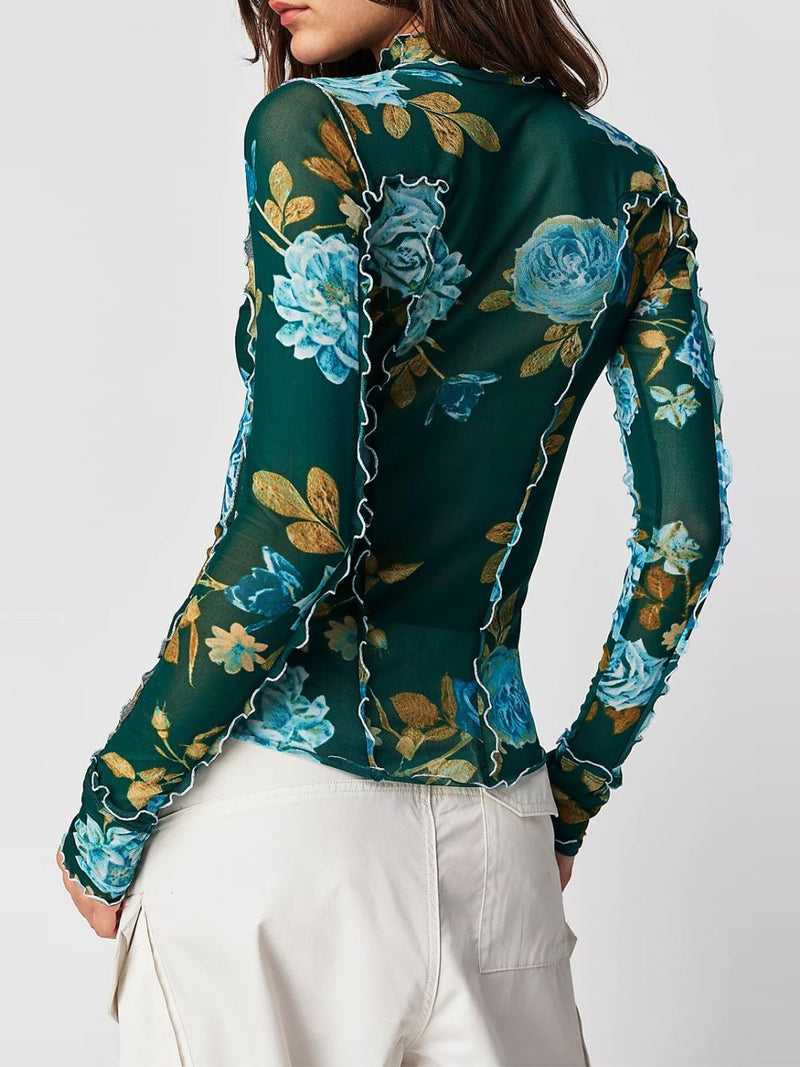 Hazel Blues® |  Floral Mock Neck Long Sleeve Top