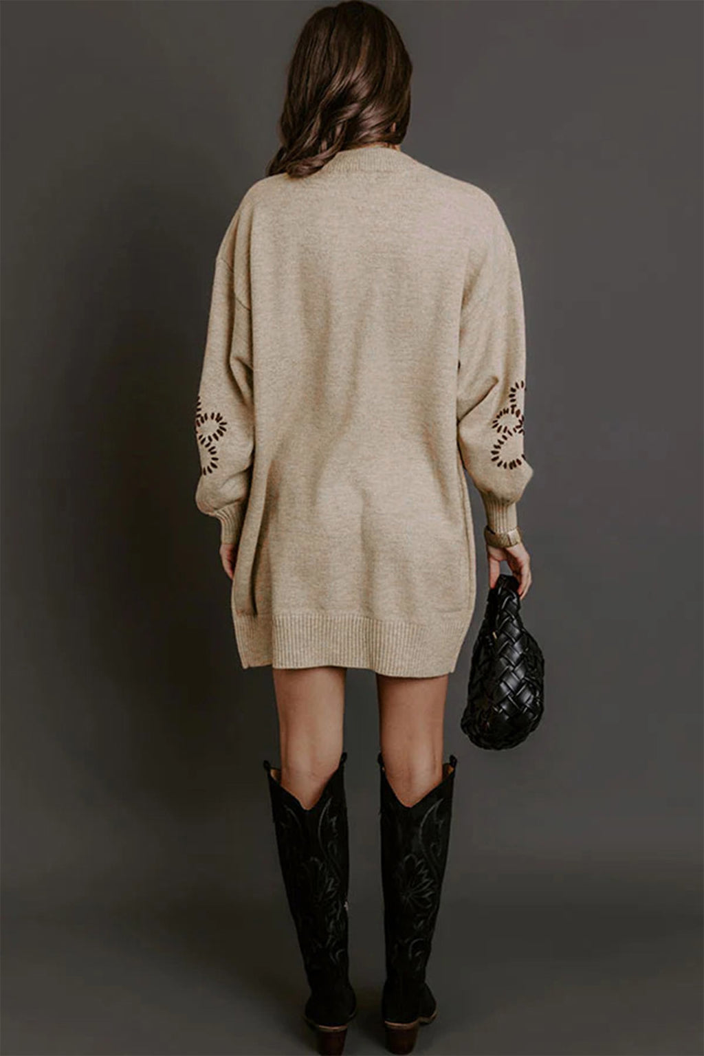 Cecilia Sage Taupe Floral Sweater Dress