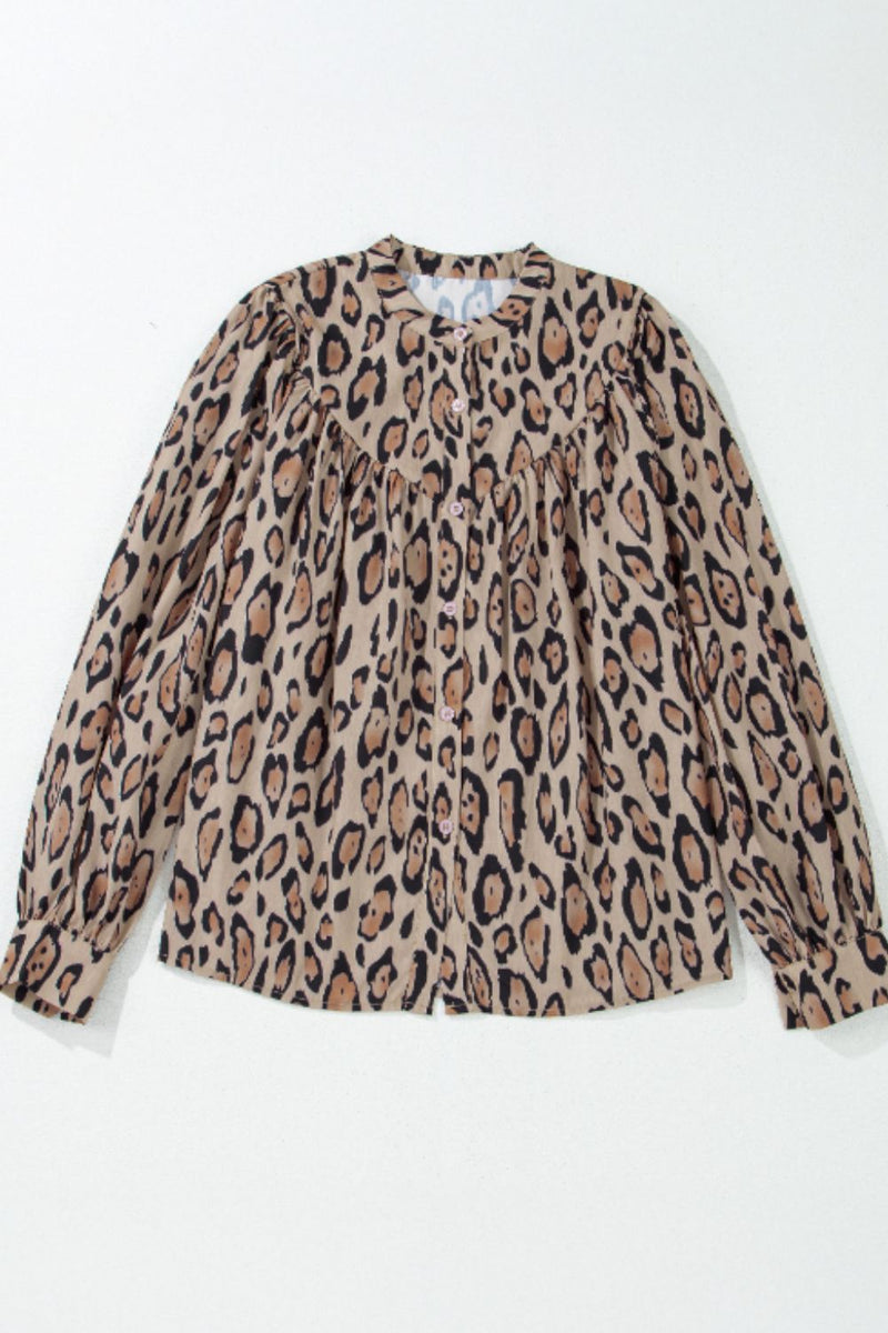 Hazel Blues® |  Leopard Notched Long Sleeve Blouse