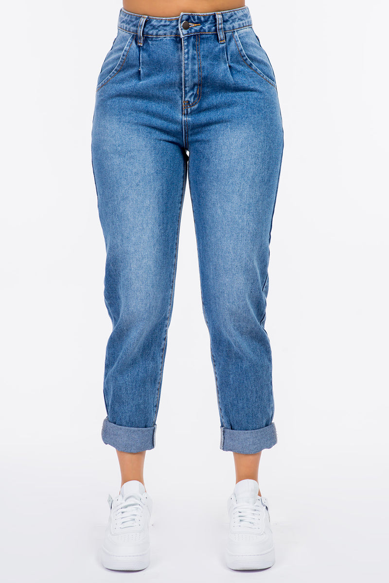 Hazel Blues® |  American Bazi High Waist Pleated Waist Mom Jeans