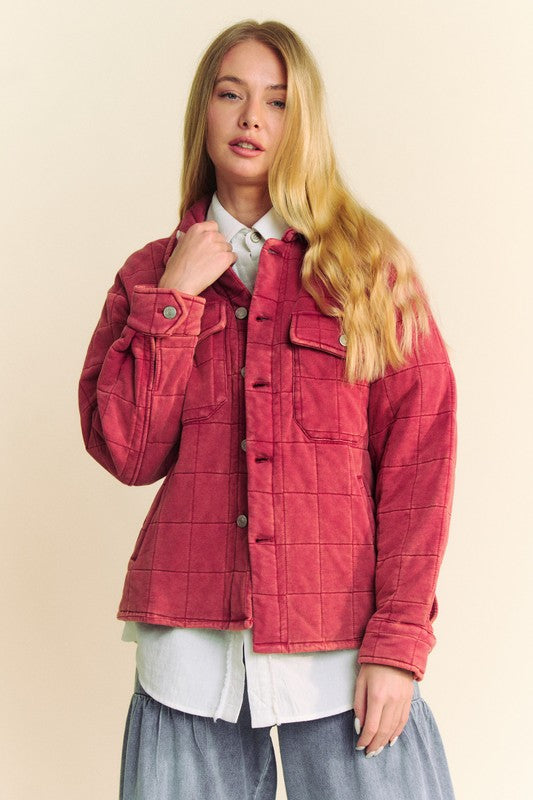 Hazel Blues® |  Davi & Dani Quilted Button Down Shacket with Chest Pockets